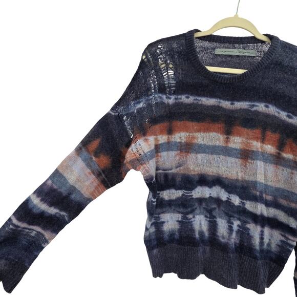 RAQUEL ALLERGRA SZ 2 MERINO WOOL CASHMERE DISTRESSED KNIT LONG SLEEVE SWEATER - Picture 5 of 5